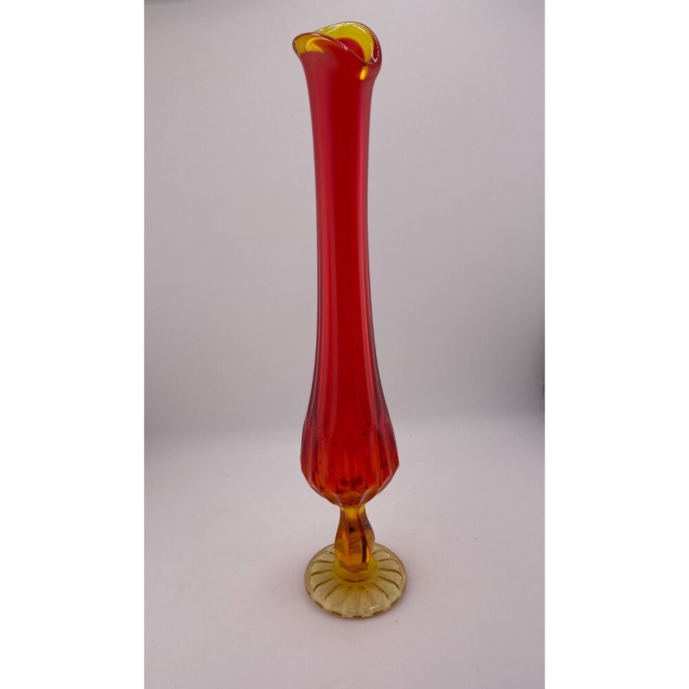 Swung Glass Vase Amberia Ribbed Orange Yellow 12" Tall Vintage Mid Century - Picture 4 of 6